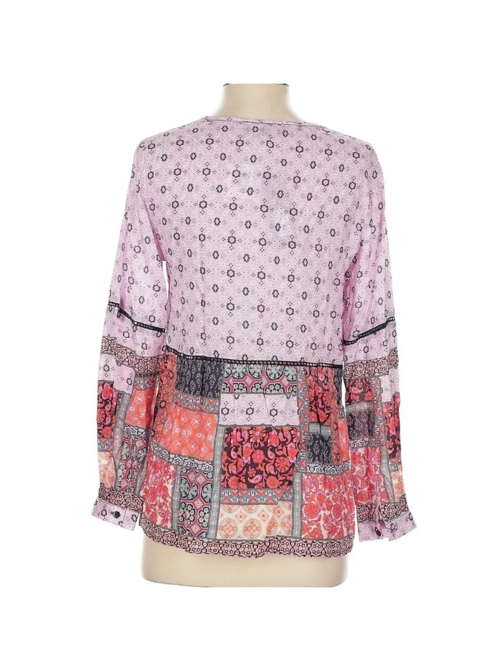 Feathers by Tolani Elsie Patchwork Blouse Pink Purple Boho Top Modal XS NWT